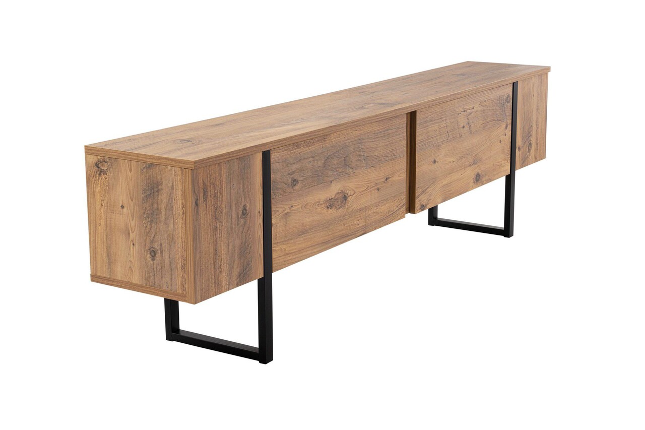 Comoda TV, Nordure, Serenity, 180x50x30 cm, Pin Atlantic / Negru - imagine 10