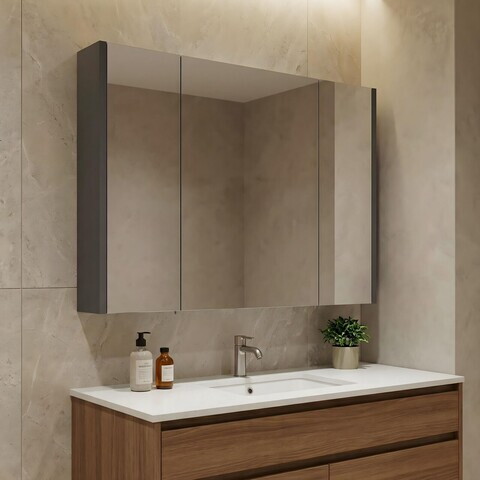Dulap de baie cu oglindă, Hanah Home, Arno 100, Gri/Antracit
