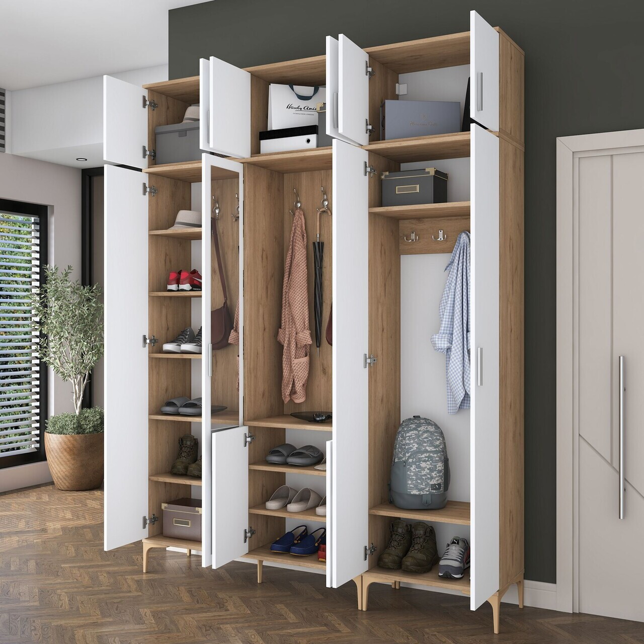 Cuier de perete, Hanah Home, EA155, 180x240x37.5 cm, PAL melaminat, Nuc/Alb - view 4