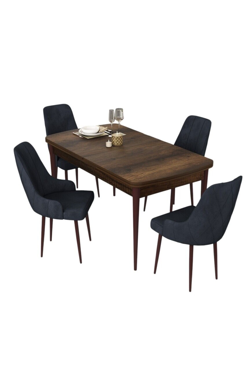 Set masa extensibila si scaune (5 piese), Hanah Home, Eta, Model baroc din lemn / Antracit — imaginea 2