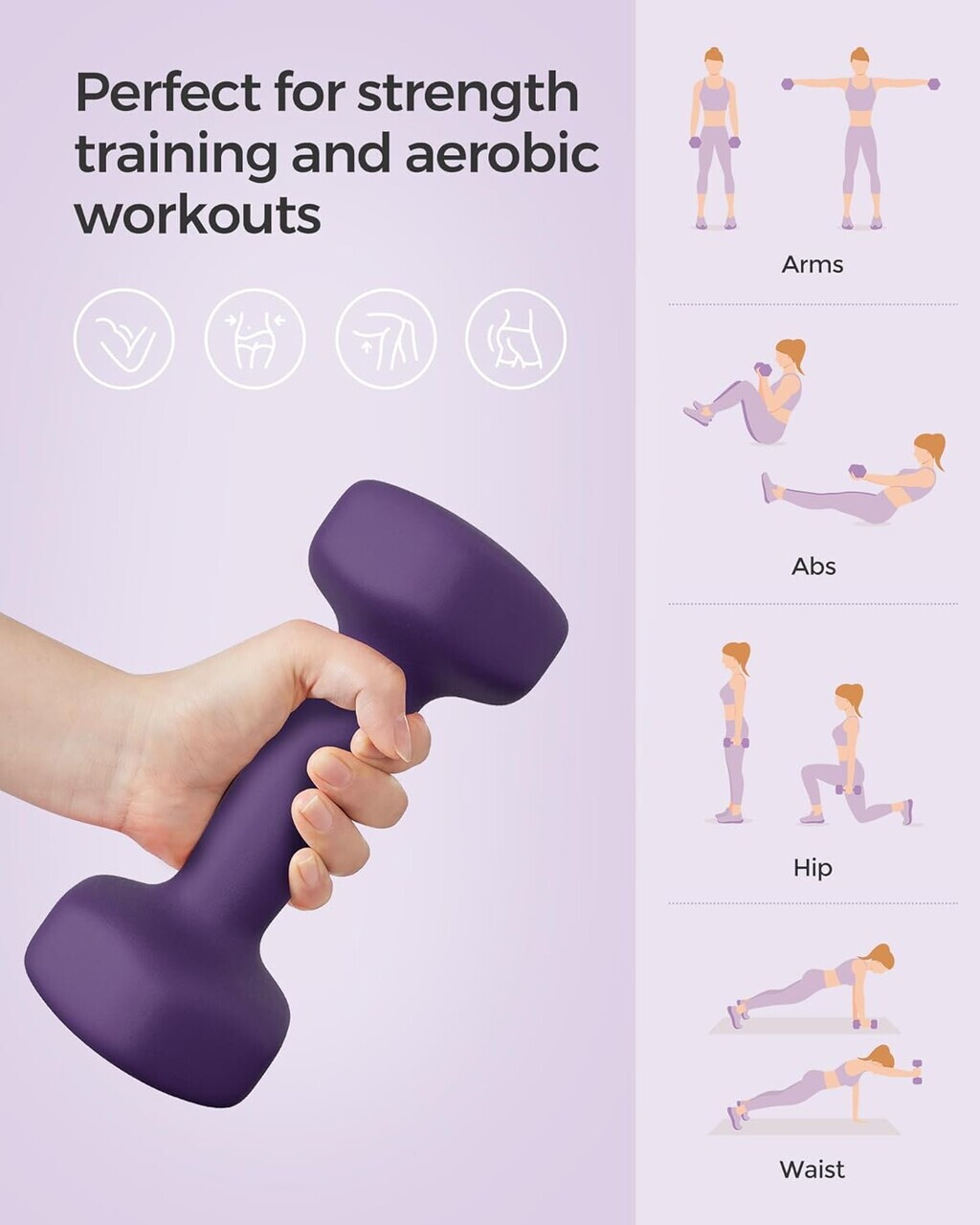 Set gantere 2 x 2 kg, Songmics, neopren, violet - imagine 11