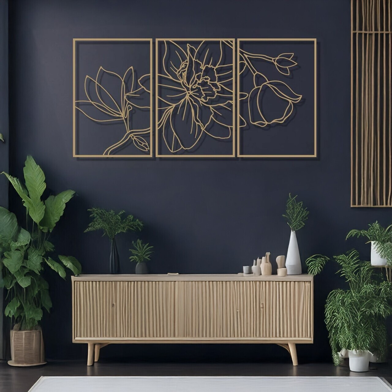 Set de accesorii decorative de perete din metal, DCV-1117-MT, Dimensiune: 30 x 50 cm (3 bucăți), Auriu — imaginea 3