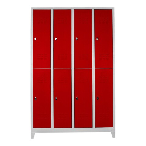 Dulap de depozitare cu incuietoare, Shelvoria, Js1030Kı, 128x200x37 cm, Otel, Gri/Roșu