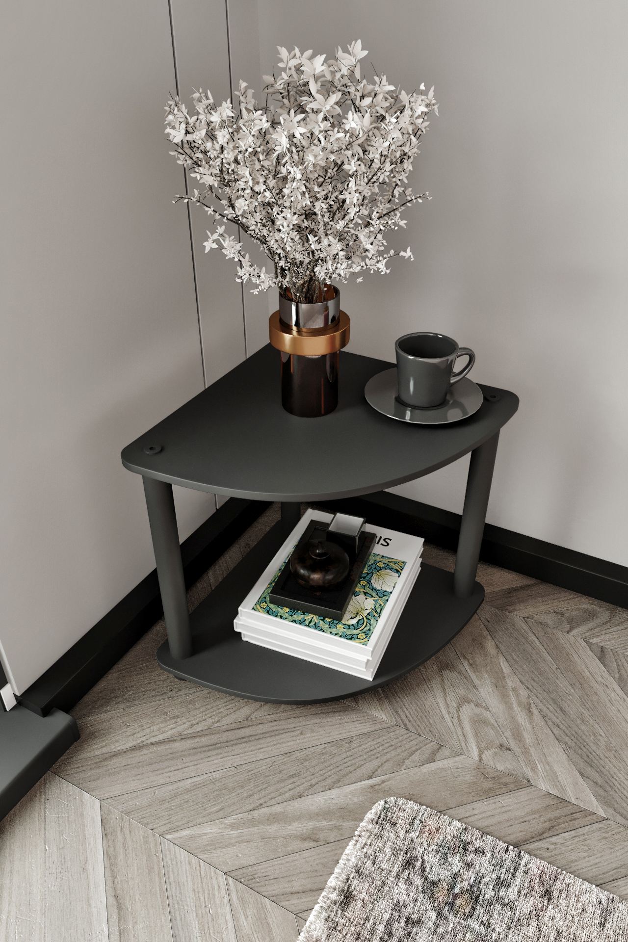 Masuta, Hanah Home, Bookcase 2-Tiers Corner, 34x38x34 cm, MDF , Negru