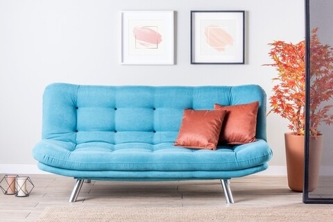 Canapea Extensibila Misa Sofabed, Futon, 3 Locuri, 198×128 Cm, Metal, Turcoaz