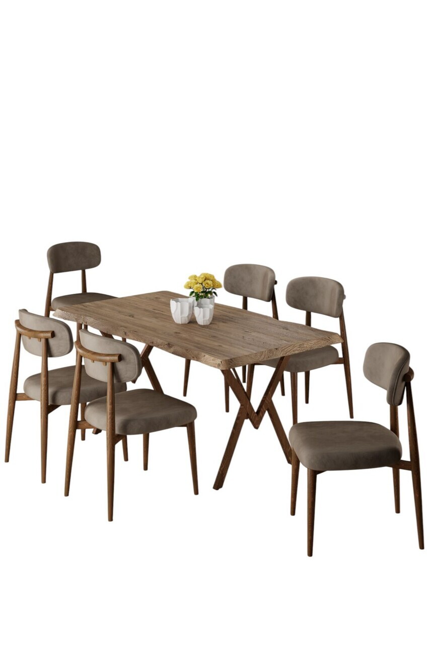 Set masa si scaune (7 piese), Hanah Home, Zerra, Pin / Aspect de lemn / Cappuccino — imaginea 2
