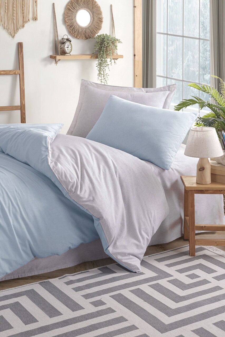 Lenjerie de pat pentru o persoana, Solid - Light Blue, Grey, Eponj Home, 65% bumbac/35% poliester