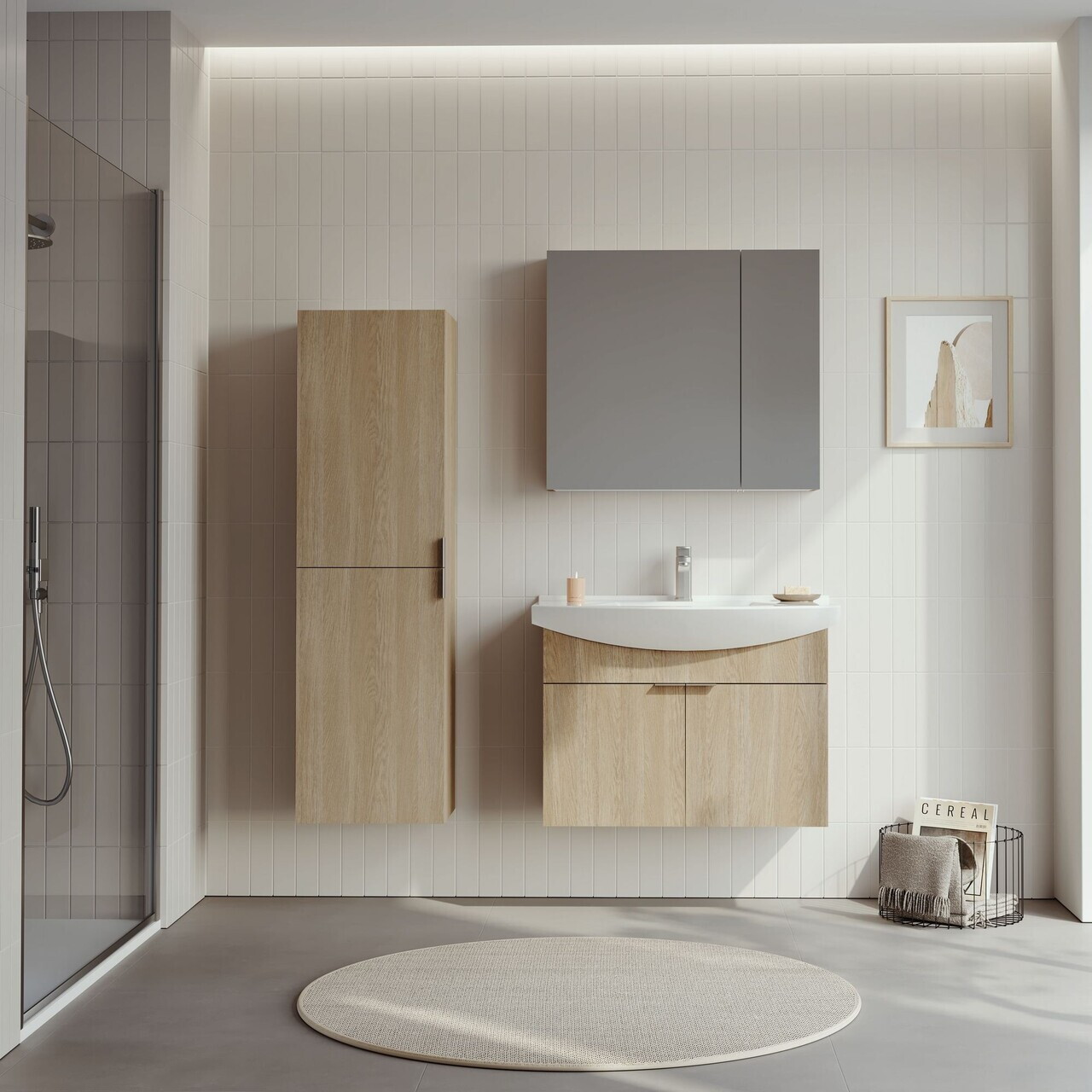 Dulap de baie cu chiuvetă, Hanah Home, Purus 80, Stejar Sonomo — imaginea 4
