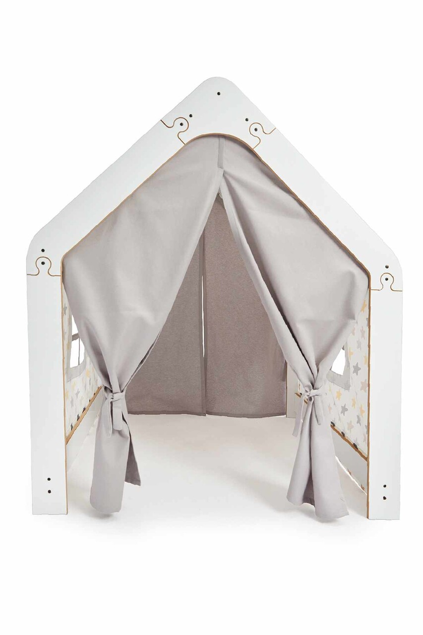Cort de joaca pentru copii, Hanah Home, Wooden Tent, 95x114x90 cm, Alb / Galben - imagine 2