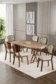Set masa si scaune (7 piese), Hanah Home, Flori, Pin / Aspect de lemn / Crem