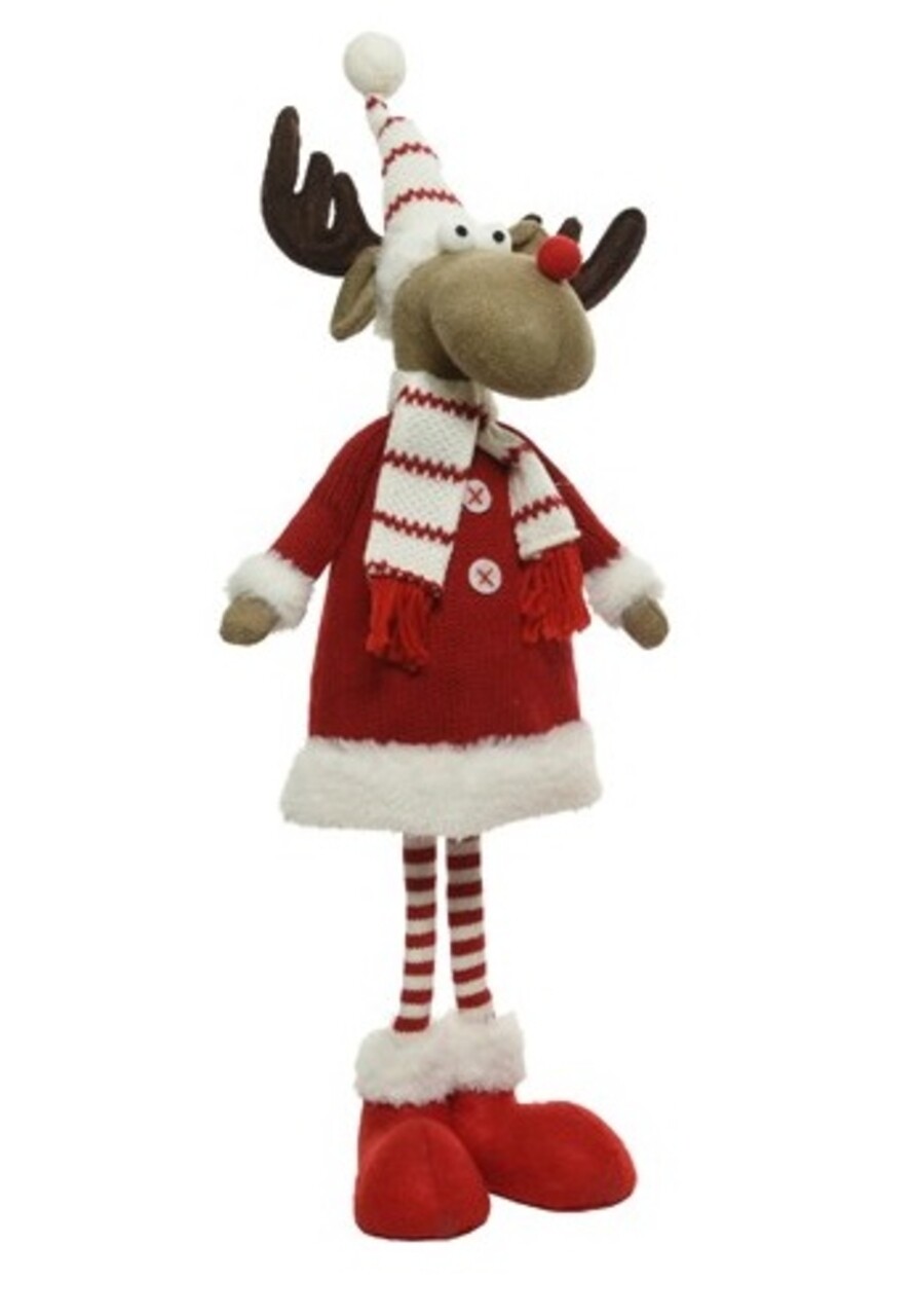 Decoratiune Deer with dress, Decoris, 16x20x69 cm, alb/rosu