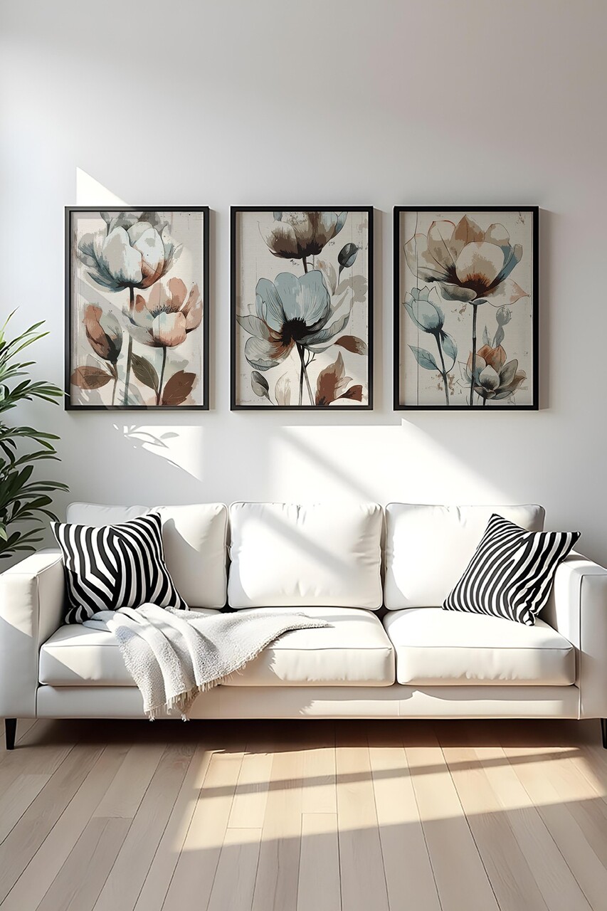 Set 3 tablouri decorative Huhu478S Cadru: 100% LEMN MASIV (Grosime: 25 cm) Multicolor