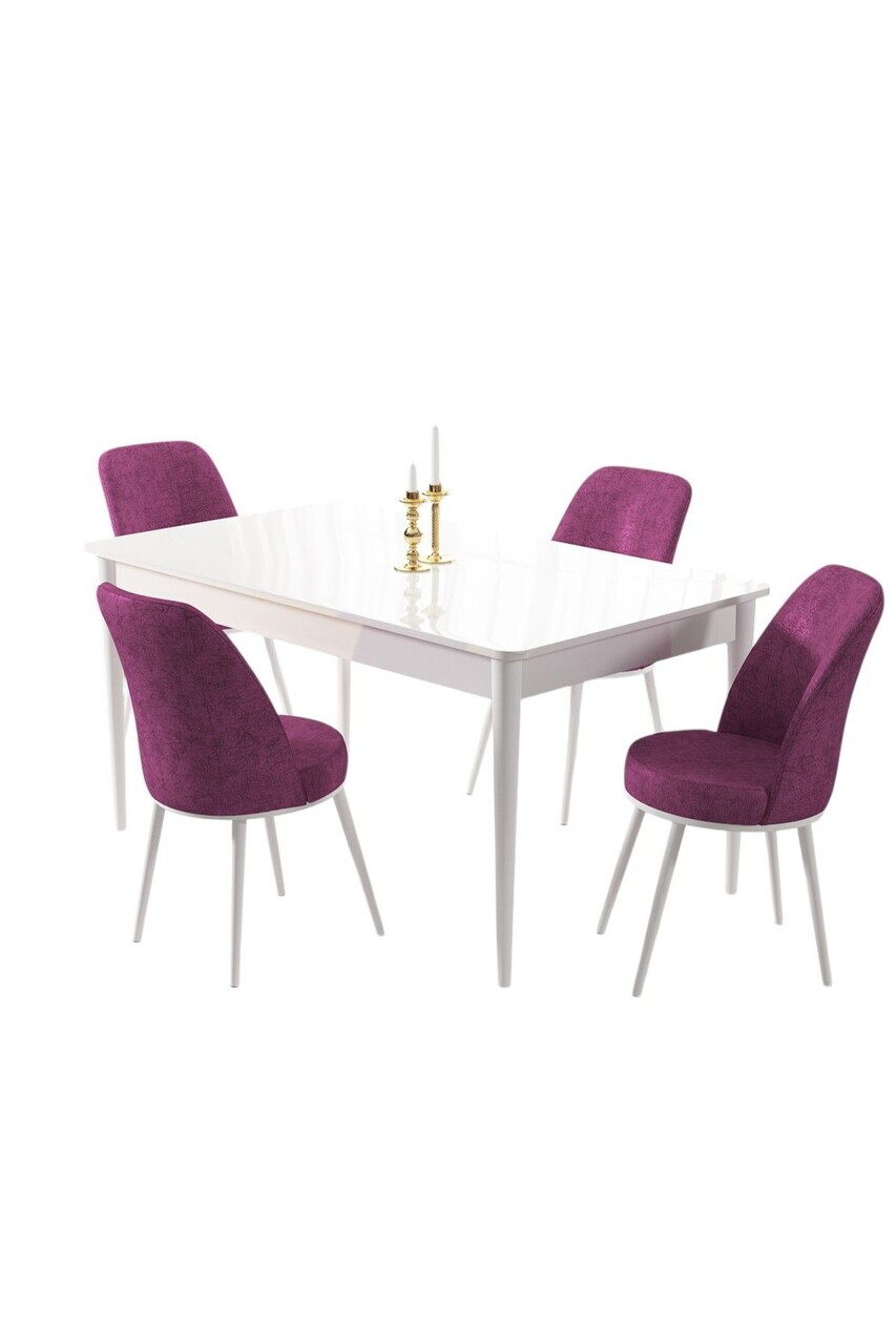 Set masa si scaune (5 piese), Hanah Home, Pir, Alb/Mov — imaginea 2