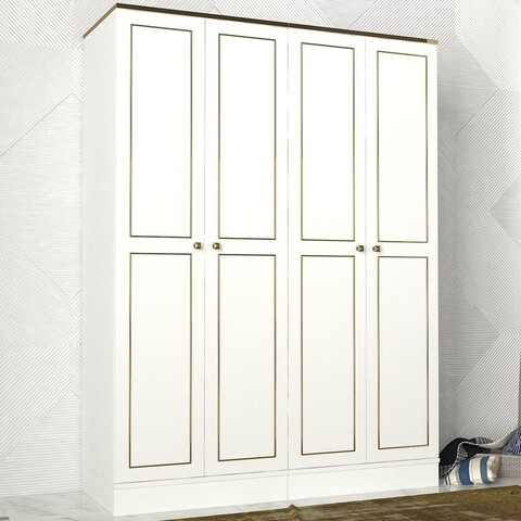 Dulap pentru haine Ravenna 4 Kapili White, Talon, 140 x 47.2 x 194 cm, alb/auriu 140 imagine 2022