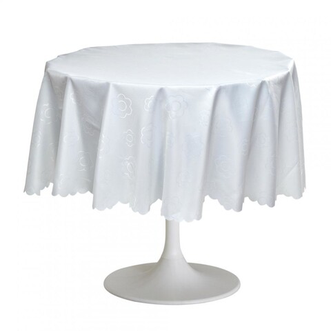 Fata de masa anti-pete Jacquard Flower, Heinner, Ø 180 cm, poliester, alba 02 Heinner