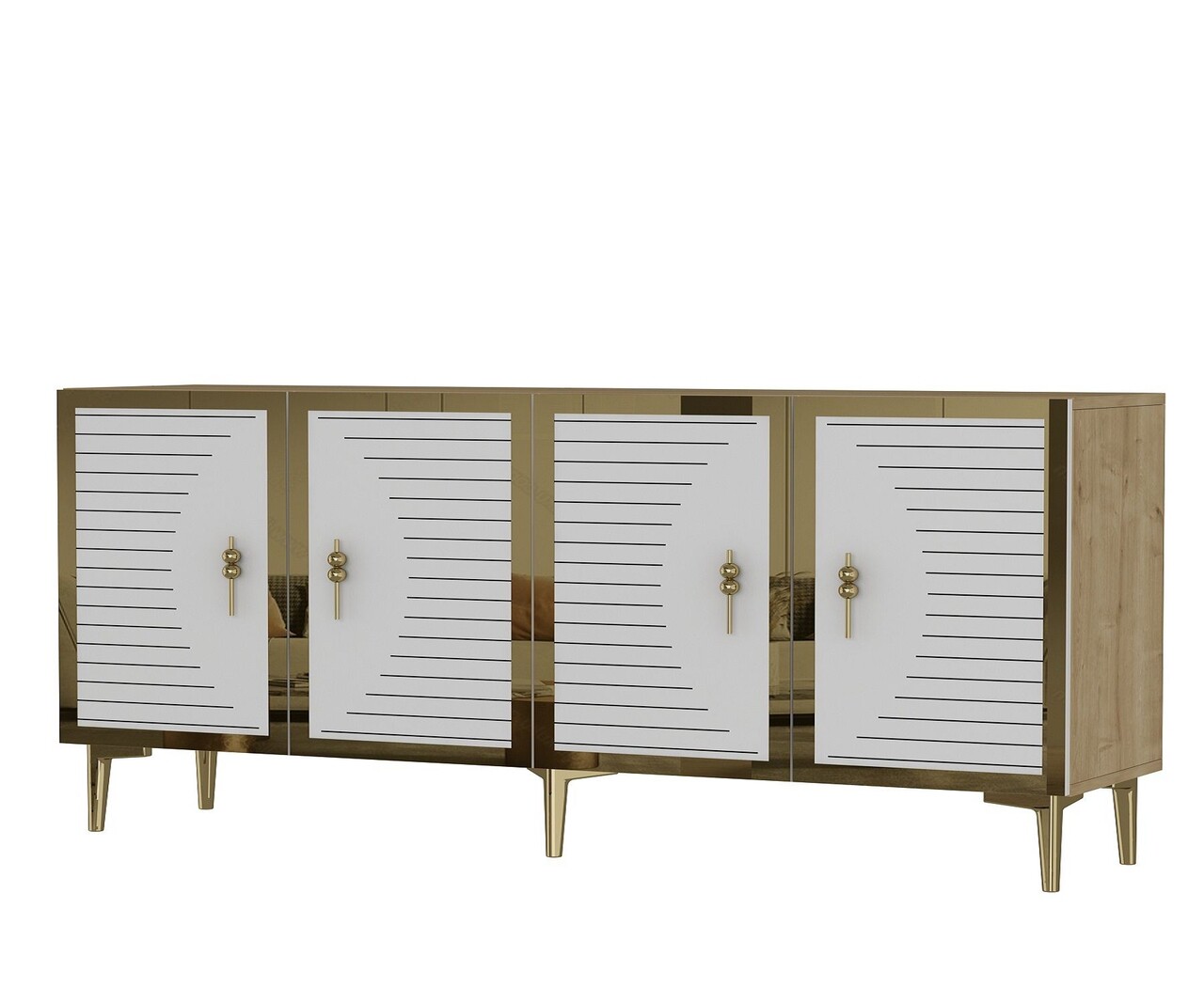 Consola, Hanah Home, Tuna 180, 180x75x32 cm, PAL , Stejar Safir / Alb / Auriu - view 4