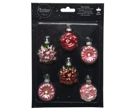 Cutie cu 6 globuri asortate Flower Christmas , Decoris, sticla, multicolor