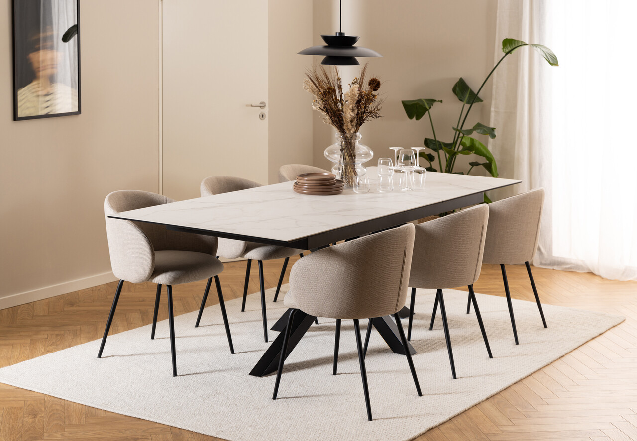 Scaun Eleanor, Actona, 55.5x55x79 cm, tesatura structurata/otel, bej/negru mat - view 5