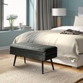 Bancheta cu spatiu de depozitare Madison, Versa, 79.5 x 42 x 37.5 cm, catifea/lemn de pin, gri inchis