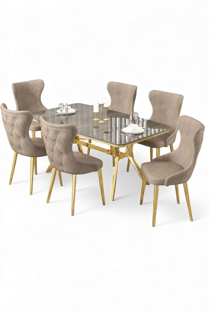 Set masa extensibila si scaune, Hanah Home, Esla, Antracit / Auriu / Cappuccino - view 2