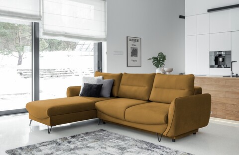Coltar extensibil stanga 3 locuri ELTAP, LT-45NU, Silva, 276x201x100 cm, lemn/poliester, mustar
