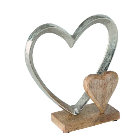 Decoratiune Carolyn Heart, Boltze, 22x18x7.5 cm, lemn de mango/aluminiu