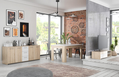 Set mobilier living 3 piese Raalte, Bedora, PAL/plastic, sonoma/alb