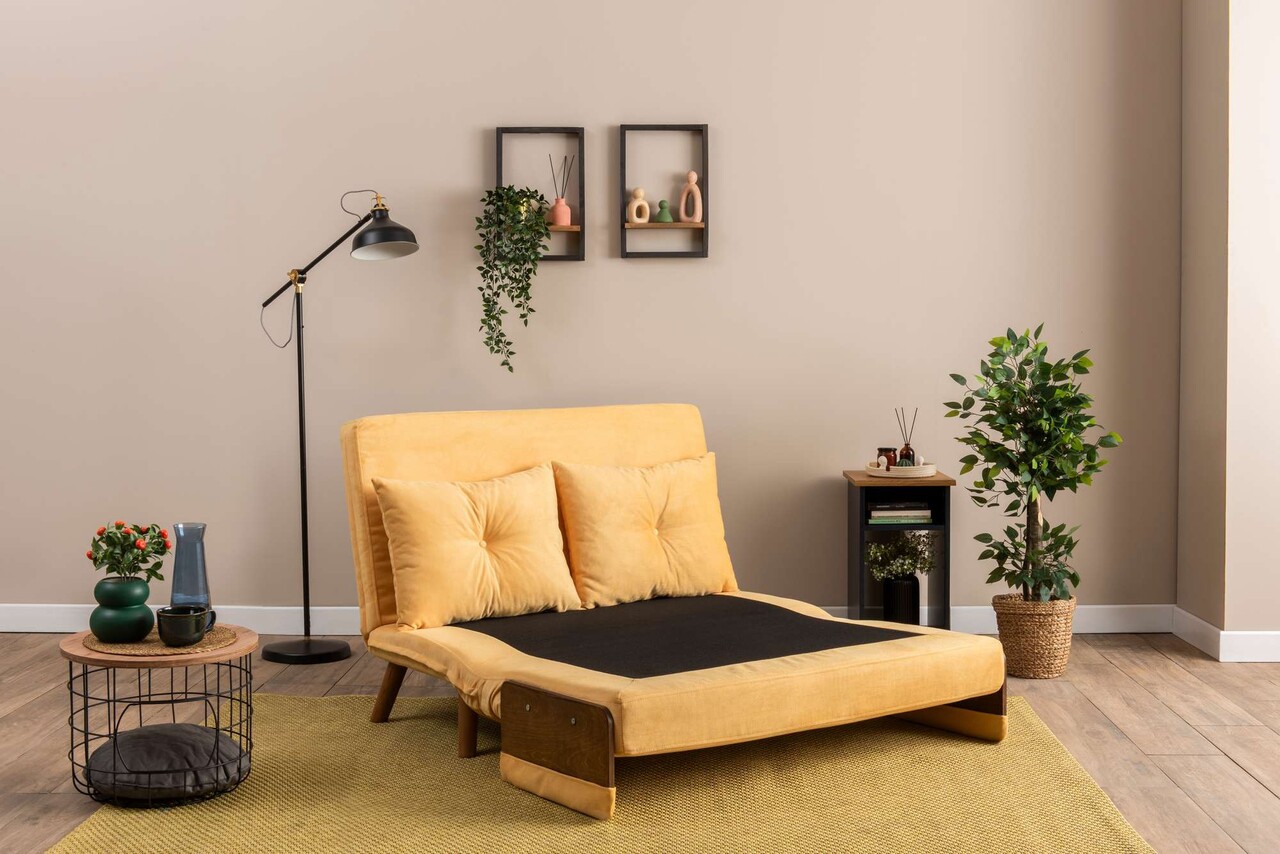 Canapea extensibilă cu 2 locuri, Futon, 859FTN2720, Metal , Galben mustar - 2 | YEO
