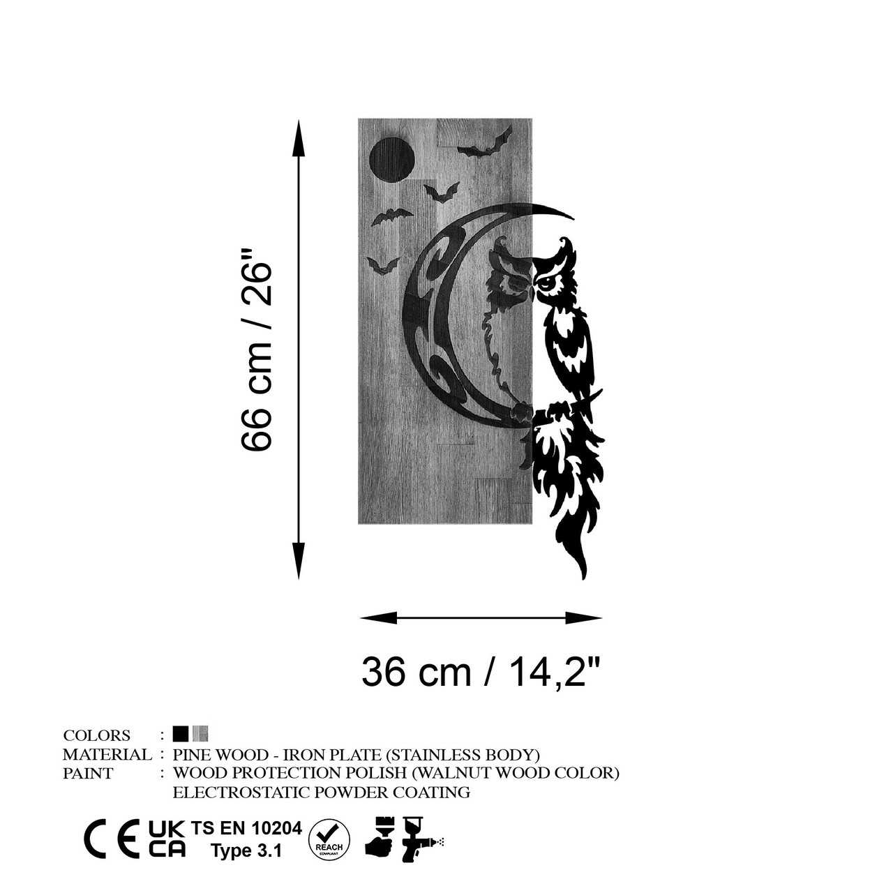 Decoratiune de perete, Owl, Lățime: 36 cm Înălțime: 66 cm Adâncime: 3 cm, Nuc / Negru - view 7