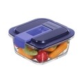 Caserola ermetica patrata, Luminarc, Easy Box, 0.38 L, sticla, albastru/transparent