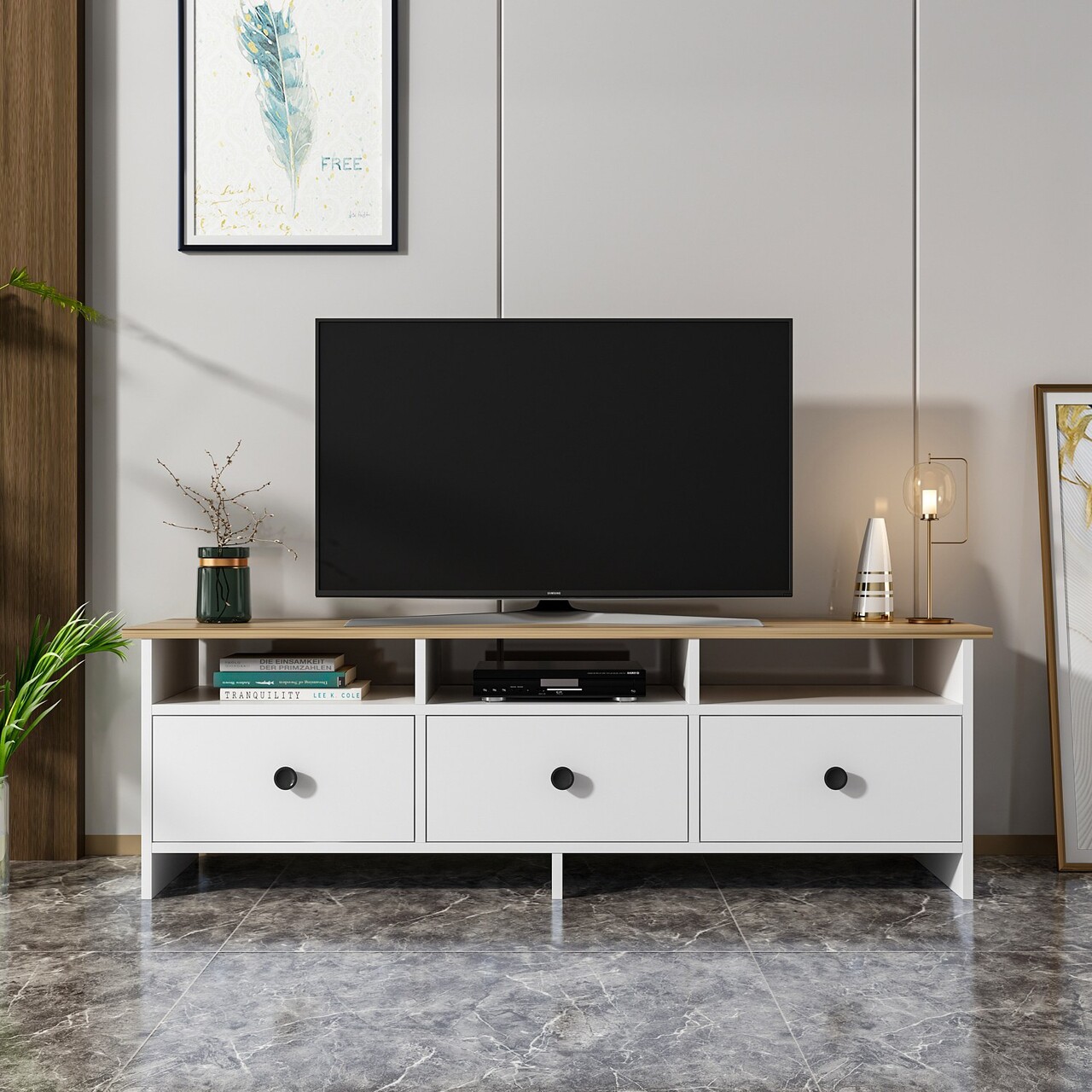 Comoda TV, Inarch, Oslo, 150x47x36 cm, PAL, Alb / Safir - 1 | YEO