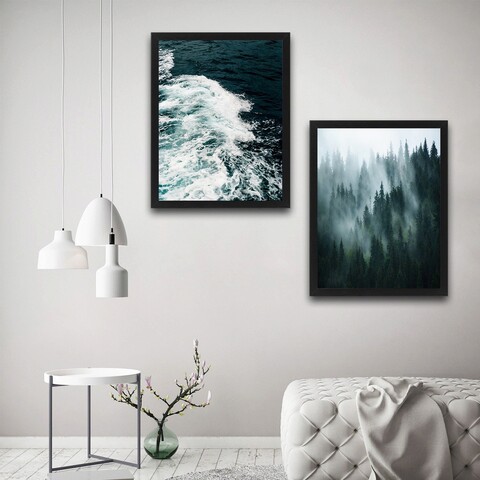 Set 2 tablouri decorative, wave forest set, pal, hartie, multicolor