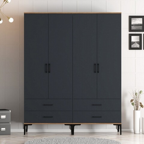 Dulap pentru haine, Hommy Craft, Kumsal TT, 160x47.5x201.4 cm, PAL, Nuc / Antracit