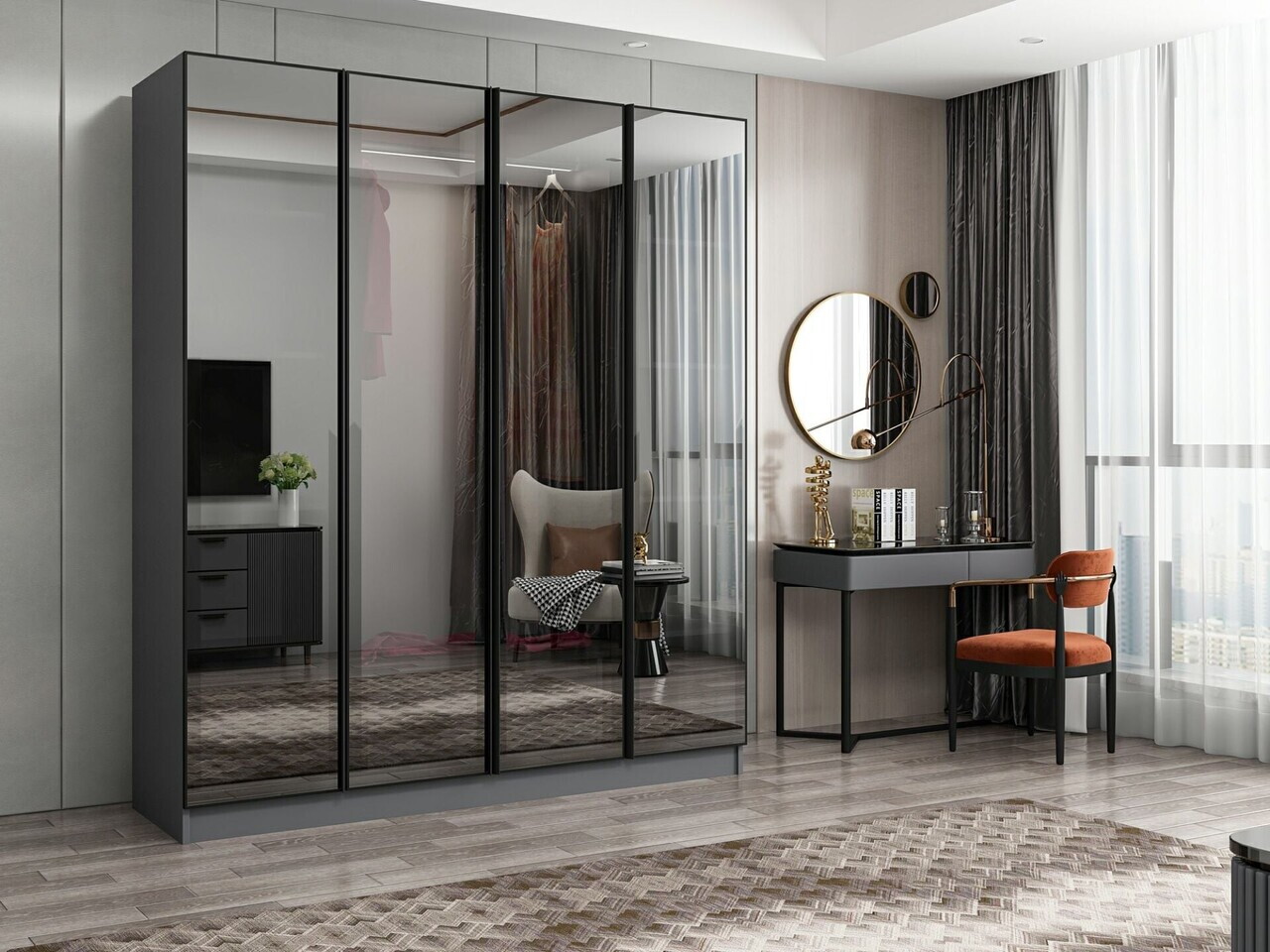Dulap pentru haine, Hanah Home, Nisa, 180x210x52 cm, Antracit — imaginea 2