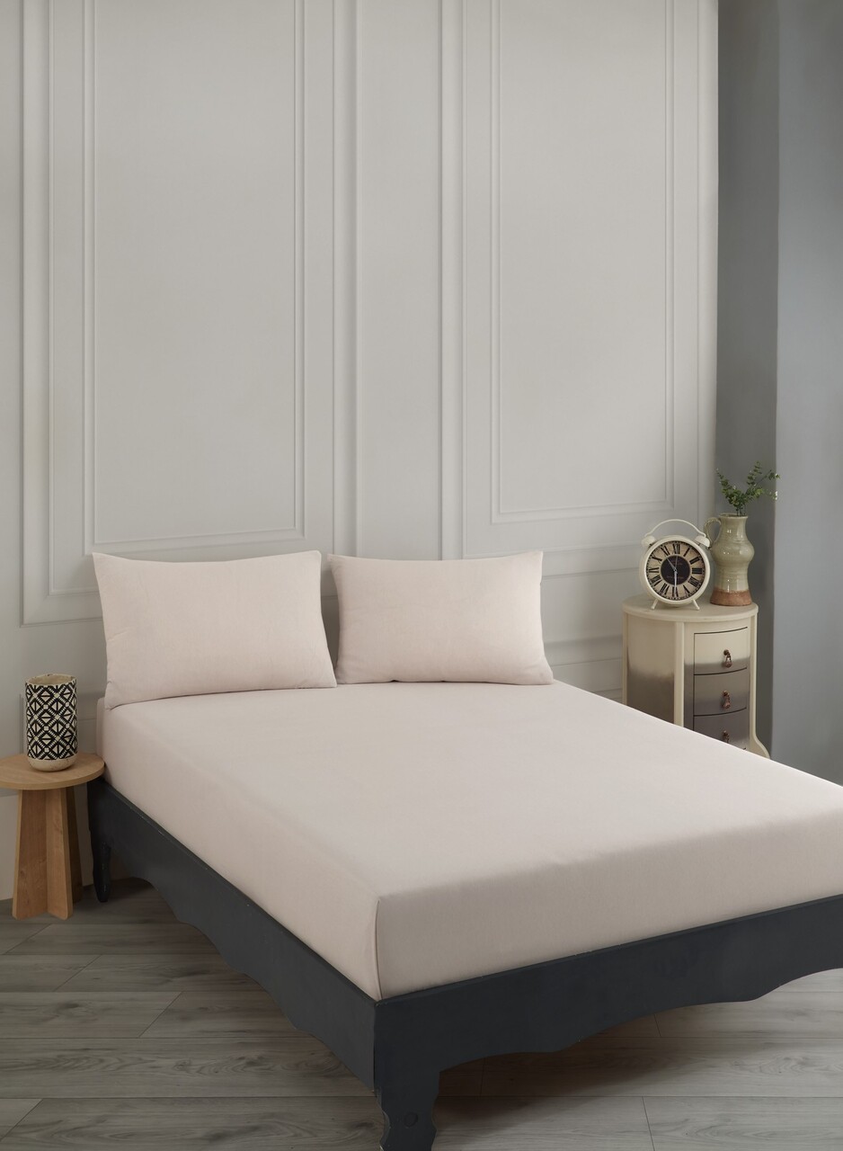 Set de pat pentru o persoana (cearceaf cu elastic si perna) 2 piese, Road Potlu - Beige, EnLora Home, 70% bumbac/30% poliester