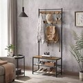 Cuier cu bancheta si pantofar, Vasagle, 70 x 32.5 x 175  cm, PAL/otel, maro rustic