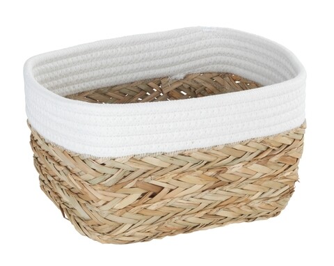 Cos depozitare, wenko, rika m, 20 x 14 x 25 cm, fibre naturale/bumbac, alb/natur