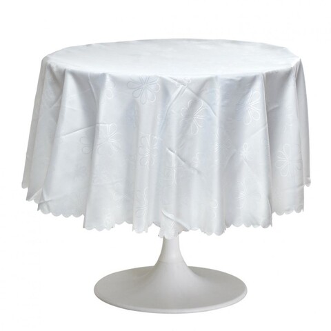 Fata de masa anti-pete Jacquard Flower, Heinner, Ø 180 cm, poliester, alba 01 Heinner