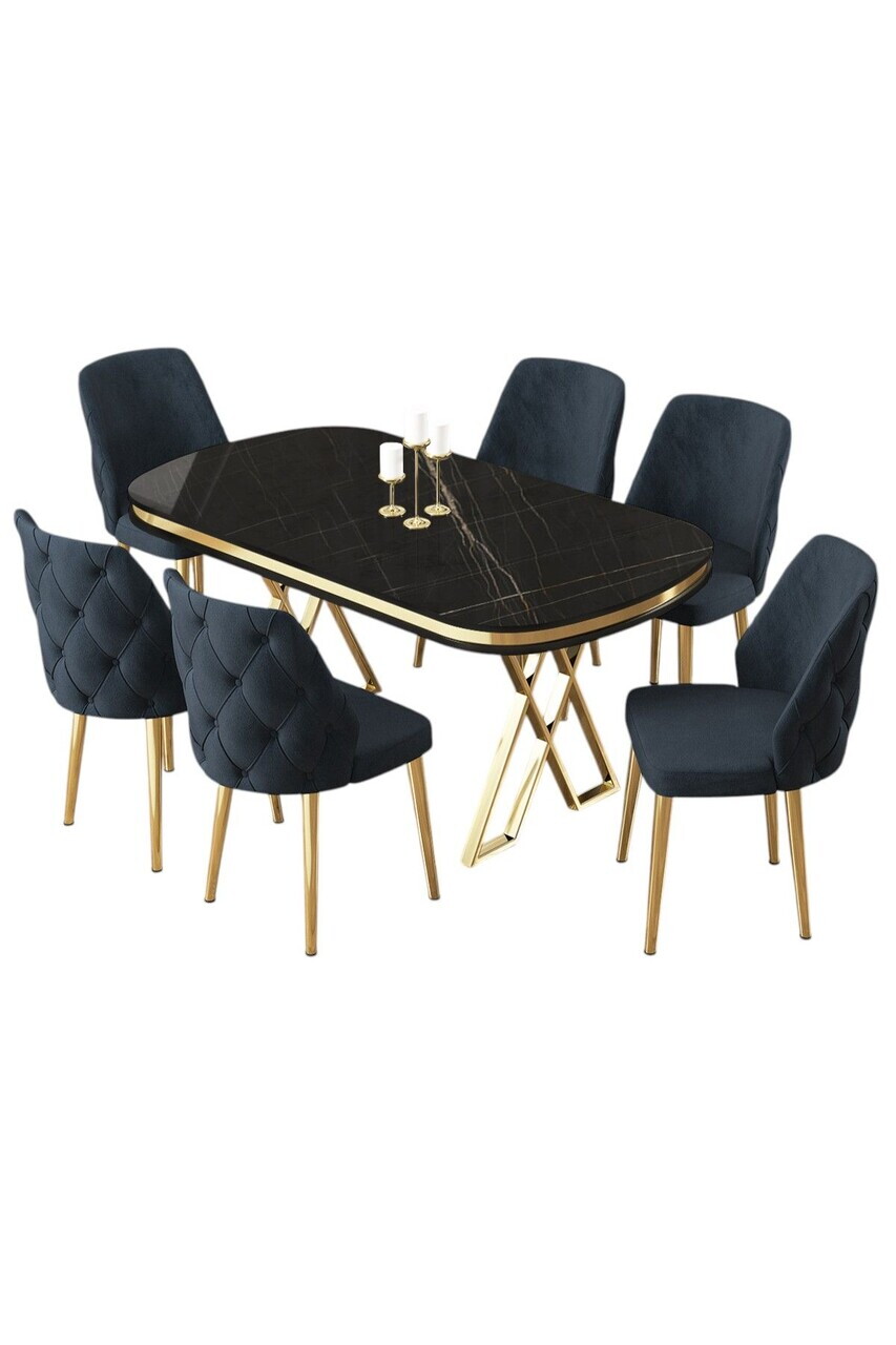Set masa si scaune (7 piese), Hanah Home, Afe, Sonata / Auriu / Antracit — imaginea 2