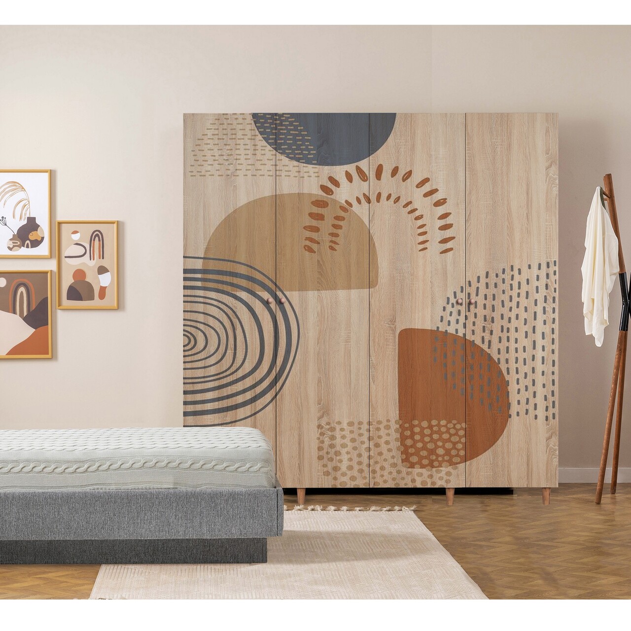 Dulap pentru haine, Vella, Loni 4 -975, 180x192x52 cm, PAL, Sonomo - 1 | YEO
