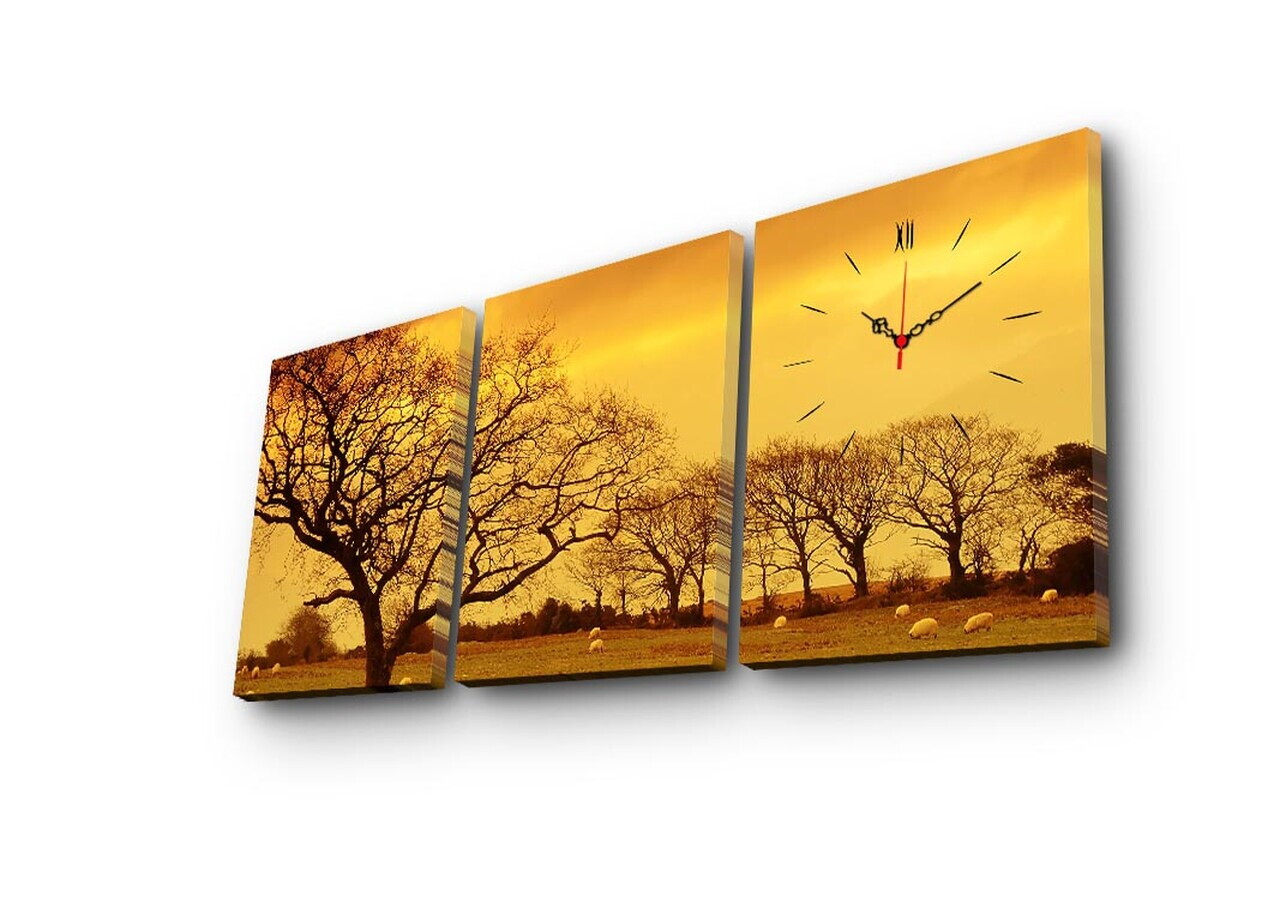 Ceas de perete, 3P3040CSMOR-7, PÂNZĂ DIN PIELE ÎNTOARSĂ, 30 x 40 cm, 3 piese, Multicolor — imaginea 4