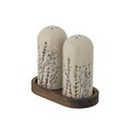 Set solnita si pipernita in suport, Bloomingville, Bea, 12.5x5.5x11 cm, 50 ml, ceramica/lemn de salcam, natural