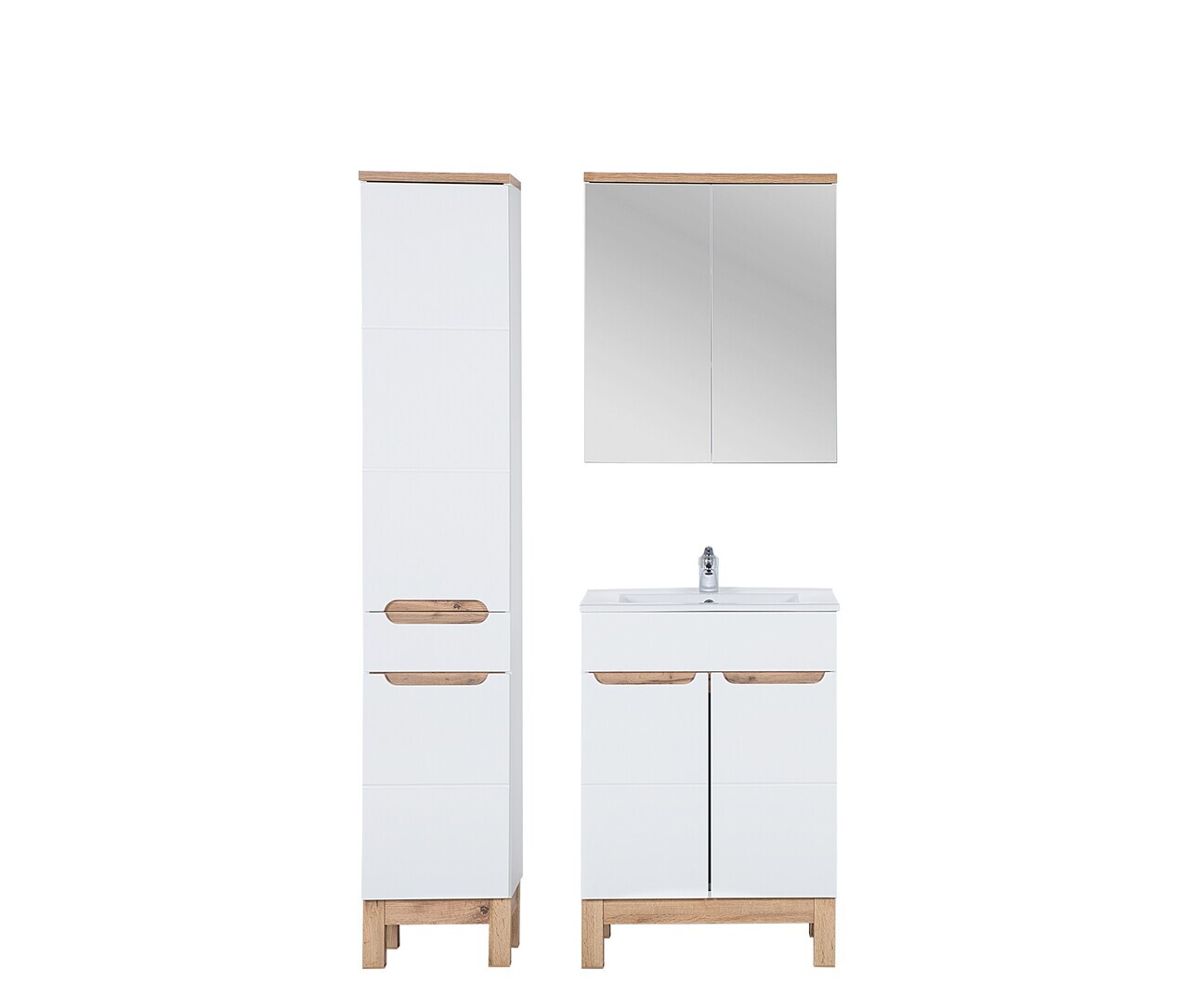 Set mobilier baie Bali White Lava 60 cm, dulap inalt, masca cu lavoar si cabinet cu oglinda, Comad, MDF/PAL, alb - view 2