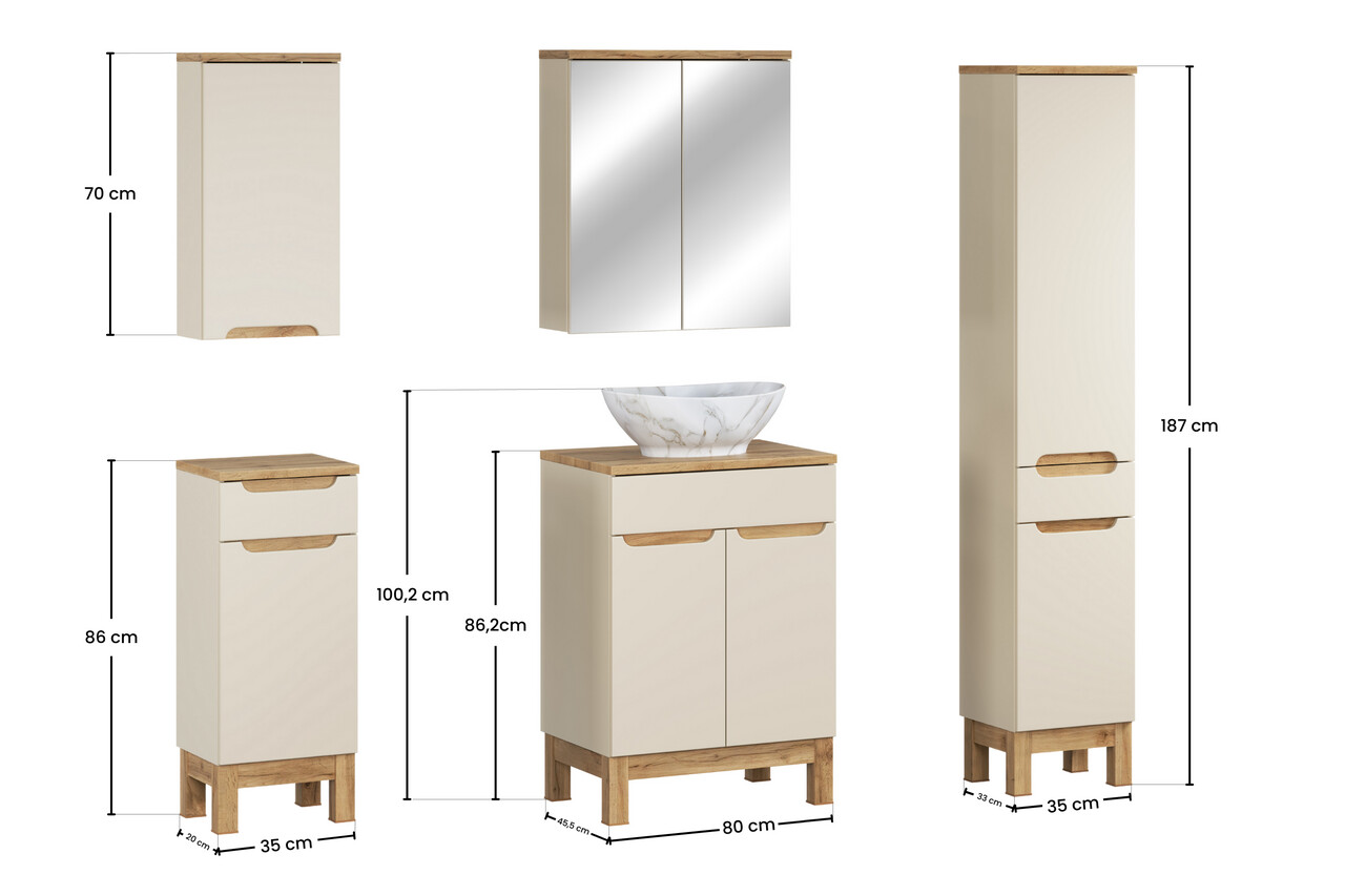 Set mobilier baie Bali Cashmere Wotan Pati 60 cm, dulapuri, masca cu lavoar si cabinet cu oglinda, Comad, MDF/PAL, casmir - view 2