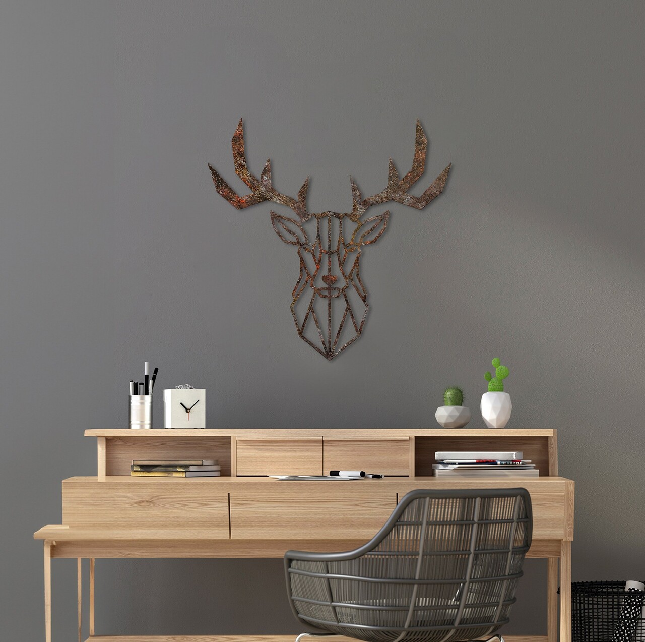 Decoratiune de perete, Rusty Deer 1, Dimensiune: 51 x 51 cm, Maro antichizat - view 4