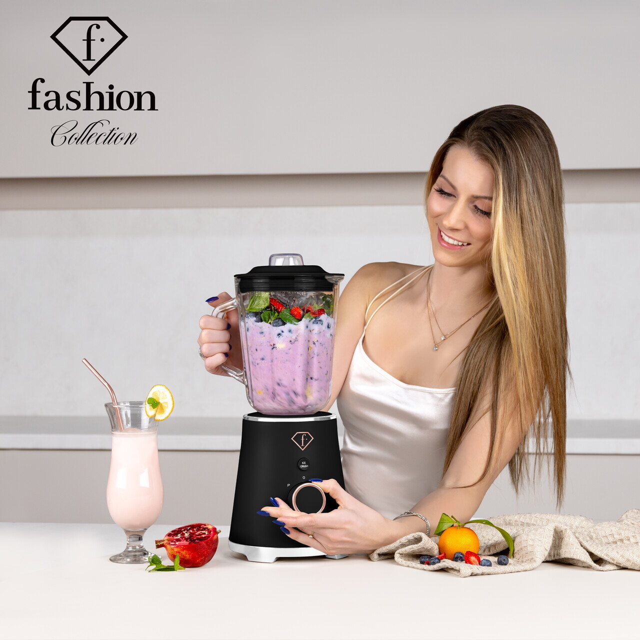 Blender de masa Fashion TV, Black Rose, 1.5L, 1000W, plastic/sticla, negru/transparent - view 10
