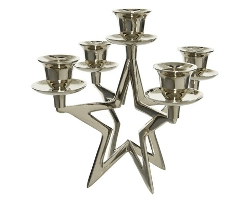 Suport pentru lumanari Star, Decoris, 9×18.5×16 cm, alama, argintiu Decoris