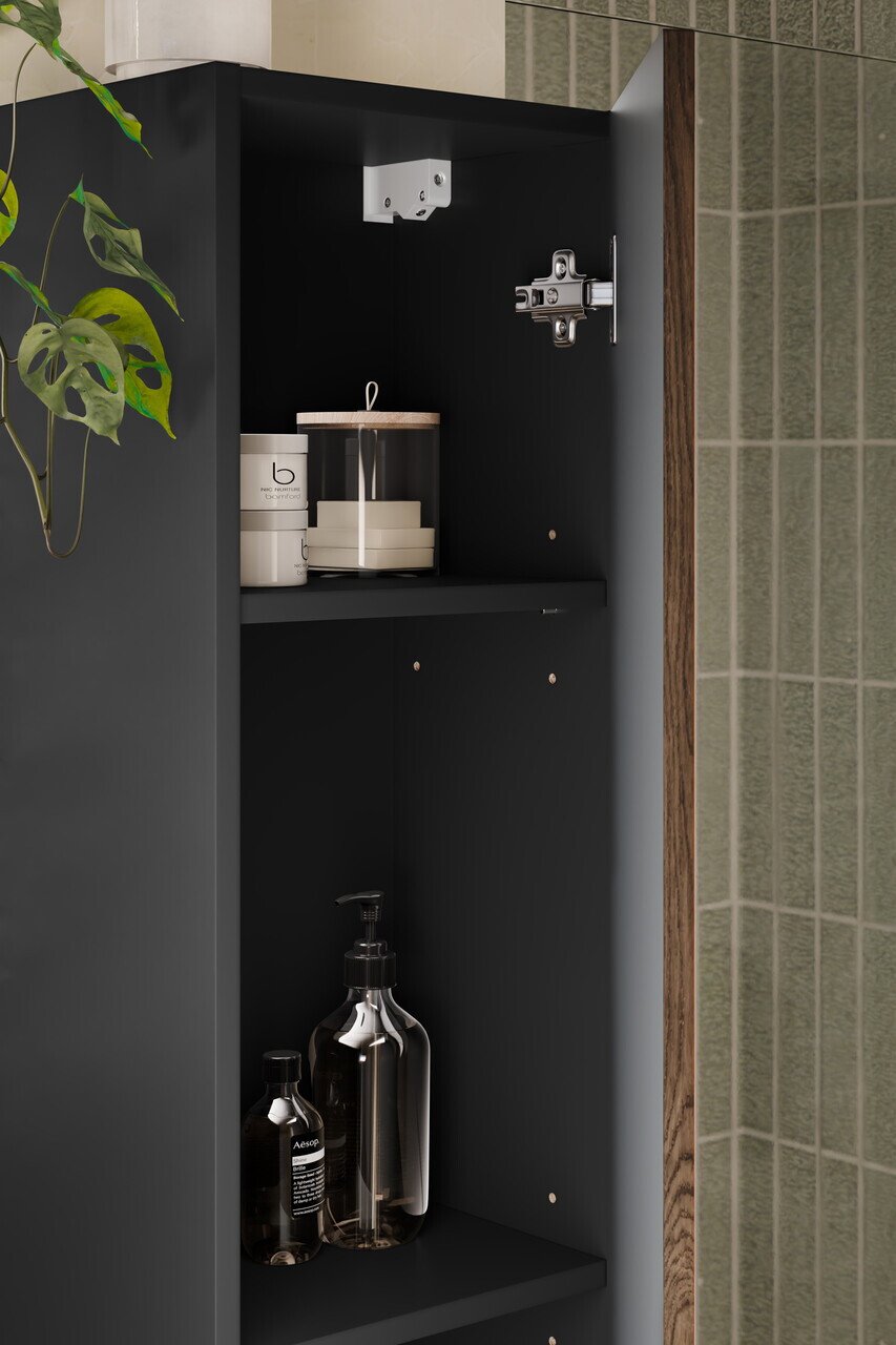 Set mobilier baie Talia Casella 80 cm, dulap inalt si masca cu lavoar, Comad, MDF/PAL, stejar/negru mat - view 5