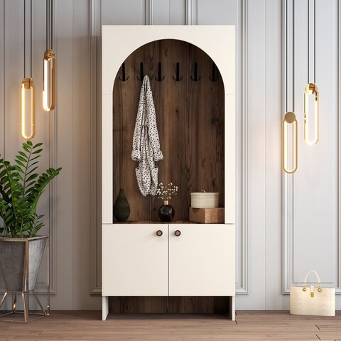 Cuier de perete, Hanah Home, Palermo K, 90x200.6x37 cm, PAL, Crema/Nuca