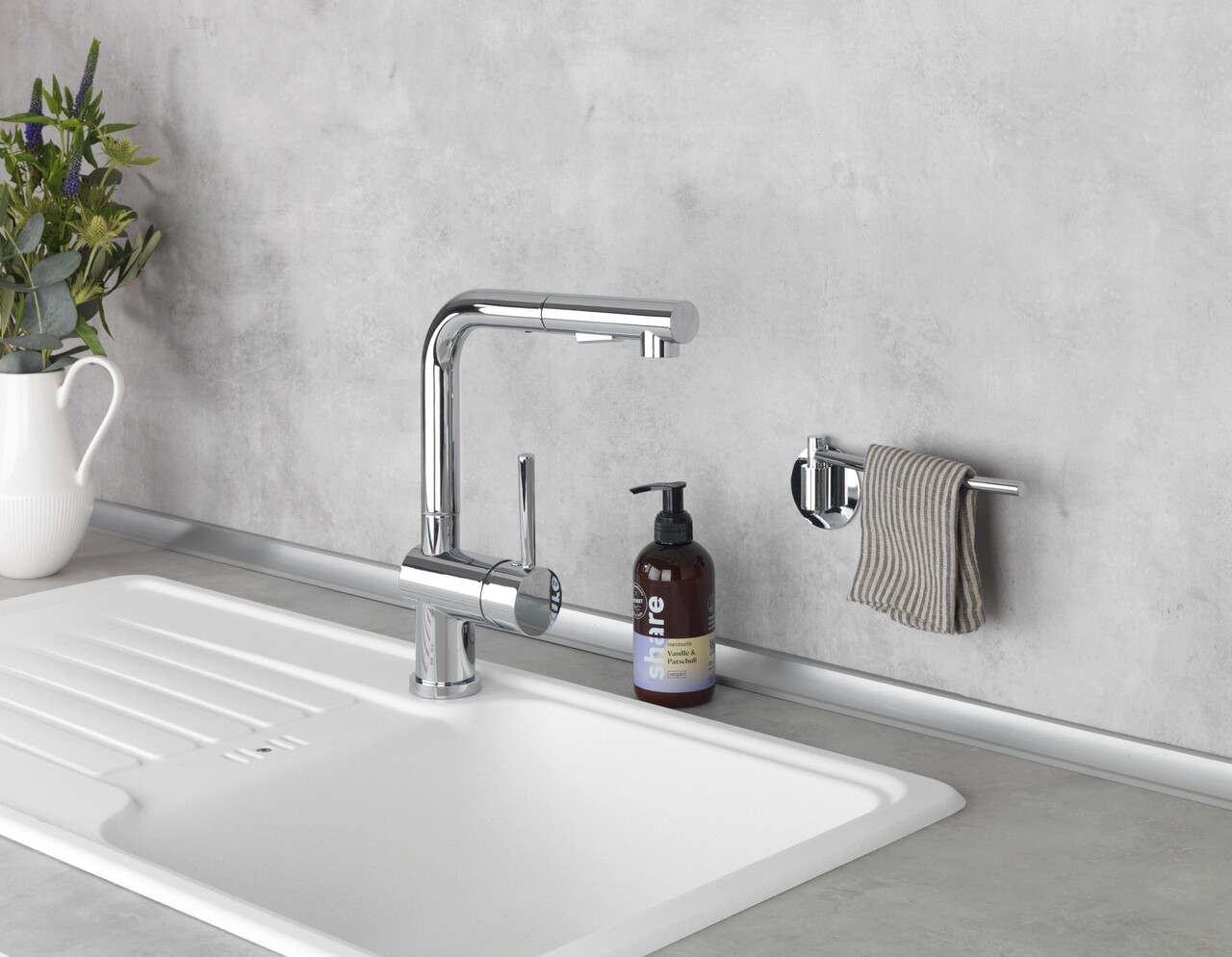 Suport prosop, Wenko, Turbo-Loc®, 6.5 x 3 x 23 cm, inox - 2 | YEO